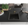 Mexen Vito fregadero de granito de 1 cubeta con grifo de cocina Flora, negro/dorado metálico - 6503-75-670401-57-B