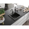 Mexen Vito évier de cuisine en granit 1 bac avec robinet Flora, noir/métallisé doré - 6503-75-670401-70-B