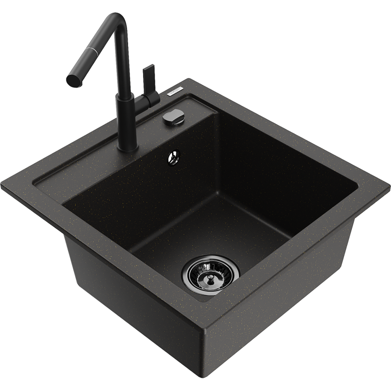 Mexen Vito graniittinen 1-allas keittiöhana Flora, musta/kulta metalli - 6503-75-670401-70-B