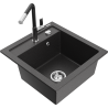 Mexen Vito granite sink single-bowl with Flora kitchen tap, black speckled - 6503-76-670401-07