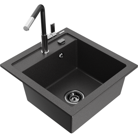 Mexen Vito 1-bowl granite sink with Flora kitchen faucet, speckled black - 6503-76-670401-07-B