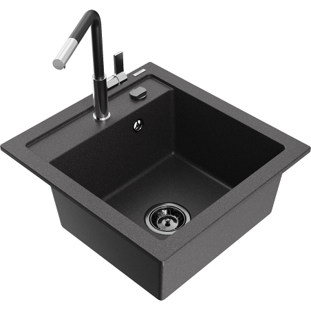 Mexen Vito Granit-Spullsteen mat enger Kichenarmatur Flora, schwaarz gesprenkelt - 6503-76-670401-07-B