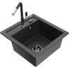 Mexen Vito granite sink 1-bowl with Flora kitchen tap, speckled black - 6503-76-670401-07-B