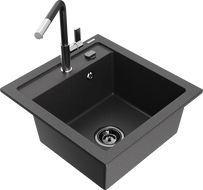 Mexen Vito Granitspüle 1-becken mit Küchenarmatur Flora, schwarz gesprenkelt - 6503-76-670401-07-B