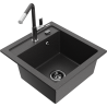 Mexen Vito 1-bowl granite kitchen sink with Flora tap, black speckled - 6503-76-670401-08-B