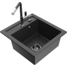 Mexen Vito Granitspüle 1-Becken mit Küchenarmatur Flora, schwarz gesprenkelt - 6503-76-670401-08-B
