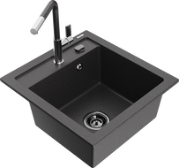 Mexen Vito Granitspüle 1-Becken mit Küchenarmatur Flora, schwarz gesprenkelt - 6503-76-670401-08-B