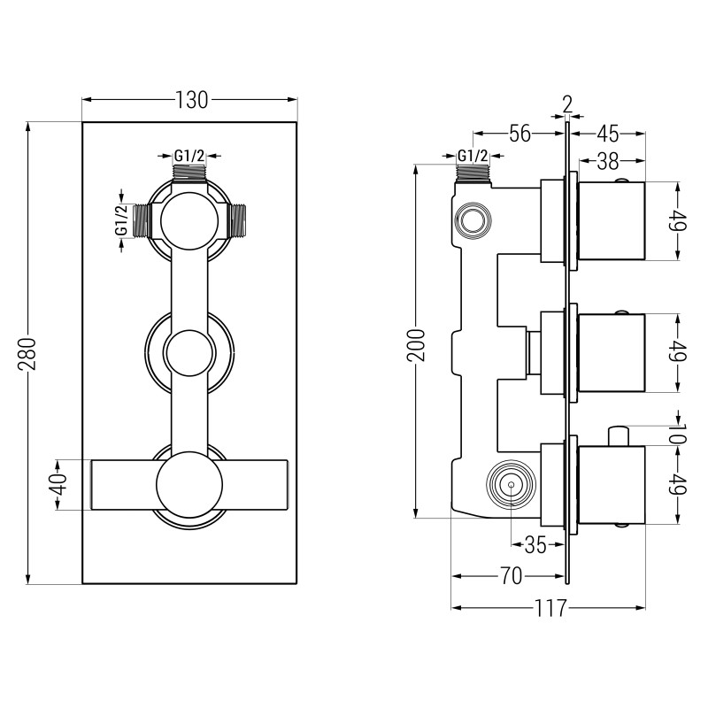 Mexen Cube mitigeur thermostatique bain-douche à 3 sorties, gris canon brossé - 77503-66