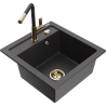 Mexen Vito 1-bowl granite kitchen sink with Flora kitchen tap, black flecked - 6503-76-670401-57-G