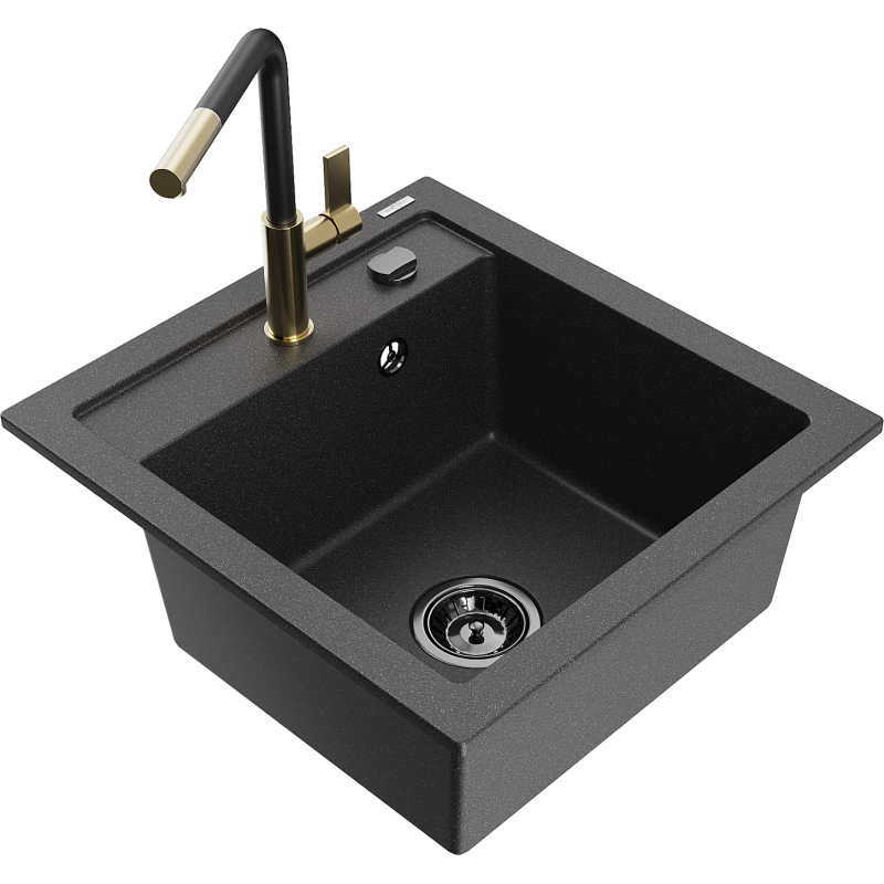 Mexen Vito lava-louça de granito de uma bacia com torneira de cozinha Flora, preto salpicado - 6503-76-670401-57-B