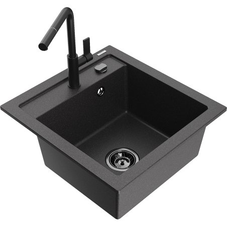 Mexen Vito lava-louça de granito de 1 cuba com torneira de cozinha Flora, preto salpicado - 6503-76-670401-70-B