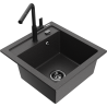 Mexen Vito fregadero de granito de una cubeta con grifo de cocina Flora, negro moteado - 6503-76-670401-70-B
