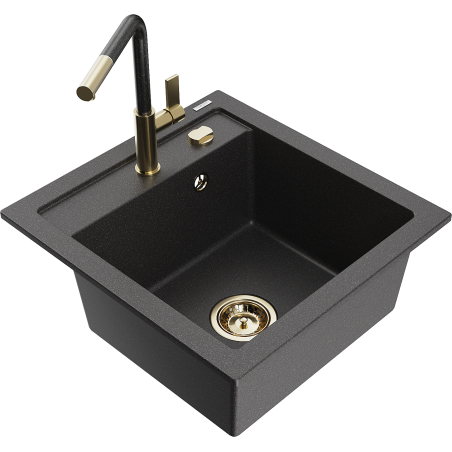 Mexen Vito fregadero de granito de 1 compartimento con grifo de cocina Flora, negro moteado - 6503-76-670401-75-G