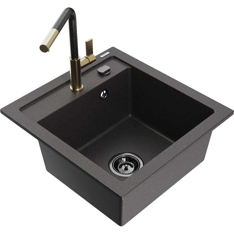 Mexen Vito graniittinen 1-allas keittiön vesihana Flora, mustapilkullinen - 6503-76-670401-75-B