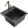 Mexen Vito fregadero de granito de 1 cubeta con grifo de cocina Flora, negro moteado - 6503-76-670401-75-B