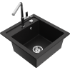 Mexen Vito évier en granit 1 bac avec robinet de cuisine Flora, noir - 6503-77-670401-00