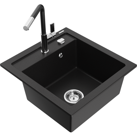 Mexen Vito lava-louça de granito de 1 câmara com torneira de cozinha Flora, preto - 6503-77-670401-07