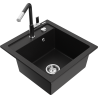 Mexen Vito 1-bowl granite sink with Flora kitchen faucet, black - 6503-77-670401-07