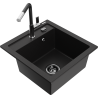Mexen Vito granite sink 1-bowl with Flora kitchen tap, black - 6503-77-670401-07-B