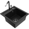 Mexen Vito Granitspüle 1-becken mit Küchenarmatur Flora, schwarz - 6503-77-670401-07-B