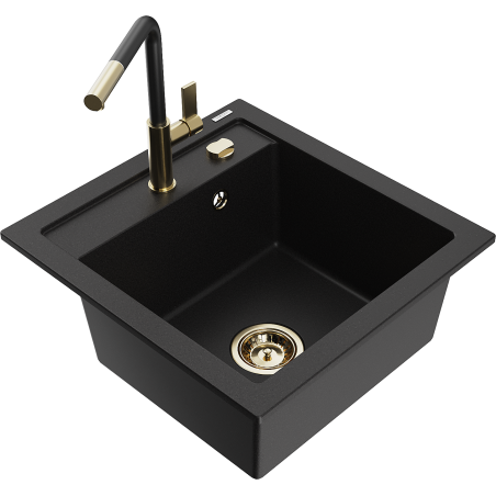 Mexen Vito lavello in granito a 1 vasca con miscelatore da cucina Flora, nero - 6503-77-670401-57-G