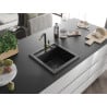 Mexen Vito Granitspüle 1-beckig mit Küchenarmatur Flora, schwarz - 6503-77-670401-57-B