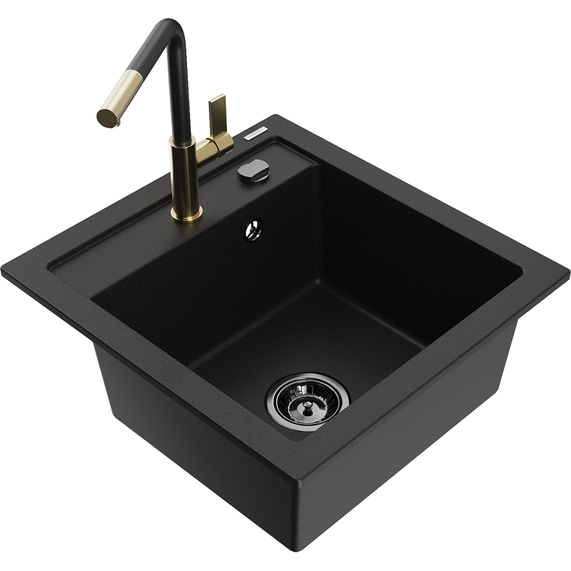 Mexen Vito lava-louça de granito de 1 câmara com torneira de cozinha Flora, preto - 6503-77-670401-57-B