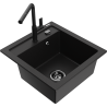 Mexen Vito granite kitchen sink 1-bowl with Flora kitchen tap, black - 6503-77-670401-70-B