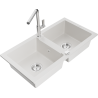 Mexen Mario fregadero de granito de 2 senos con grifo de cocina Flora, blanco - 6504-20-670401-00