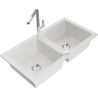 Mexen Mario fregadero de granito de 2 senos con grifo de cocina Flora, blanco - 6504-20-670401-06
