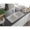 Mexen Mario fregadero de granito de 2 senos con grifo de cocina Flora, blanco - 6504-20-670401-07