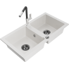 Mexen Mario lava-loiça de granito de 2 cubas com torneira de cozinha Flora, branco - 6504-20-670401-07-B