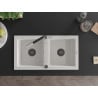 Mexen Mario fregadero de granito de 2 compartimentos con grifo de cocina Flora, blanco - 6504-20-670401-07-B
