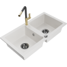 Mexen Mario granieten spoelbak 2-kamer met keukenkraan Flora, wit - 6504-20-670401-57-B