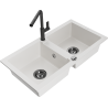 Mexen Mario fregadero de granito de 2 cubetas con grifo de cocina Flora, blanco - 6504-20-670401-70-B