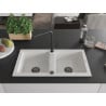 Mexen Mario 2-bowl granite sink with Flora kitchen tap, white - 6504-20-670401-70-B