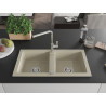 Mexen Mario évier en granit 2 bacs avec robinet de cuisine Flora, beige - 6504-69-670401-00