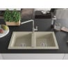Mexen Mario granite sink 2-chamber with Flora kitchen tap, beige - 6504-69-670401-00