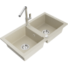 Mexen Mario lavello da cucina in granito a 2 vasche con miscelatore Flora, beige - 6504-69-670401-00