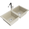 Mexen Mario granit gootsteen met 2 kamers en Flora keukenkraan, beige - 6504-69-670401-07