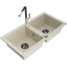 Mexen Mario 2-bowl granite kitchen sink with Flora tap, beige - 6504-69-670401-07-B