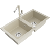Mexen Mario lavello in granito a 2 vasche con miscelatore cucina Flora, beige - 6504-69-670401-09