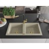 Mexen Mario Granitspüle 2-Kammer mit Küchenarmatur Flora, beige - 6504-69-670401-57-G