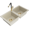 Mexen Mario granieten spoelbak 2-kamer met keukenmengkraan Flora, beige - 6504-69-670401-57-G