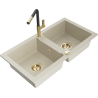 Mexen Mario Granitspüle 2-Kammer mit Küchenarmatur Flora, beige - 6504-69-670401-57-G
