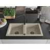 Mexen Mario 2-basin Granite Sink with Flora Kitchen Faucet, Beige - 6504-69-670401-70-B