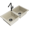 Mexen Mario granieten gootsteen 2-kamer met keukenmengkraan Flora, beige - 6504-69-670401-70-B