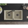 Mexen Mario granit gootsteen 2-komoren met keukenkraan Flora, beige - 6504-69-670401-70-B
