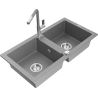 Mexen Mario fregadero de granito de 2 senos con grifo de cocina Flora, gris - 6504-71-670401-06