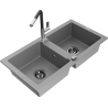 Mexen Mario fregadero de granito de 2 compartimentos con grifo de cocina Flora, gris - 6504-71-670401-07-B